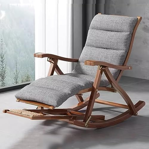 FENOKD Upholstered Rocking Chair for Nursery, Wooden Rocking Chair Chair with Footrest,Folding Recliner Chair with Upholstered,Patio Rocking Chairs Chair Loungers Garden Chair (Grey Walnut)