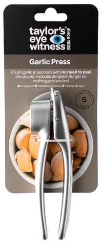 Easy to Use Garlic Press - Removes The Need to Peel, Great Kitchen Gadget for Crushing Garlic Cloves. Dishwasher Safe, Garlic Crusher Also Works with Ginger. Must Have Tool for Any Kitchen, White