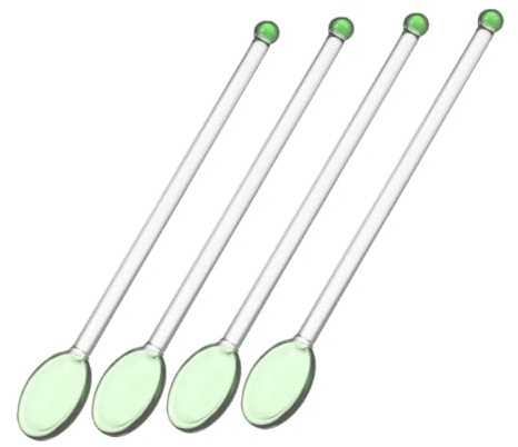 Zerodeko Juego De 4 Cucharas De Cristal Transparentes De Vidrio Resistente Al Calor Mango Largo Para Café, Sopa, Leche y Postre, Cucharas Multifuncionales Para Uso Diario