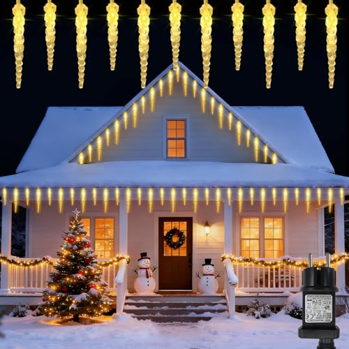 DBFAIRY 4M Eiszapfen Lichterkette Außen, 40 LED Eiszapfen Lichterkette Weihnachten mit 8 Modi Timer, Eiszapfen-lichterkette Zapfen Wasserdicht für Haus Dachtraufe Fenster Deko (Warmweiß)