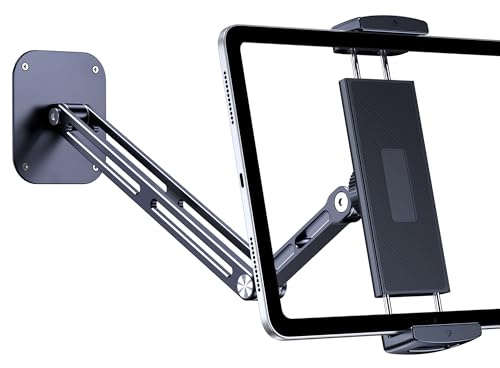 Lucrave Supporto da parete per tablet, versione estesa, 15, in alluminio, con base girevole a 360°, per iPad Pro Air Mini, Galaxy Tab, tutti i telefoni e tablet da 4,7-13 (stile lungo)
