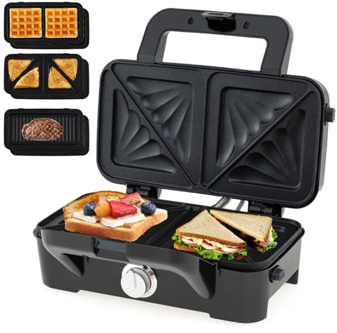 COSTWAY 3 in 1 Tostapane Piastra, Griglia Elettrica Rimovibile 1200W, con Spie Indicatrici e Manico Cool Touch, Riscaldamento Bifacciale con 5 Livelli di Temperatura, Piastra Antiaderente, 29 x 31 cm