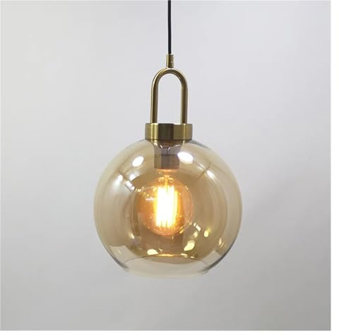 Lámpara Colgante Moderna de Hierro con Forma de Globo de Cristal ámbar Transparente para Comedor, Cocina, luminaria de suspensión LED de Techo.