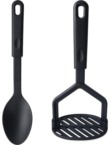 Potato Masher, 2-Piece Nylon Kitchen Utensil Set, Black Masher and Mince Masher for Potatoes, Vegetables and Fruits, Durable and Easy to Clean, Ideal for Home Cooks and Professional Chefs