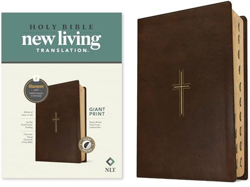 NLT Giant Print Bible, Filament Enabled (Leatherlike, Rustic Brown Gold Cross, Indexed, Red Letter)