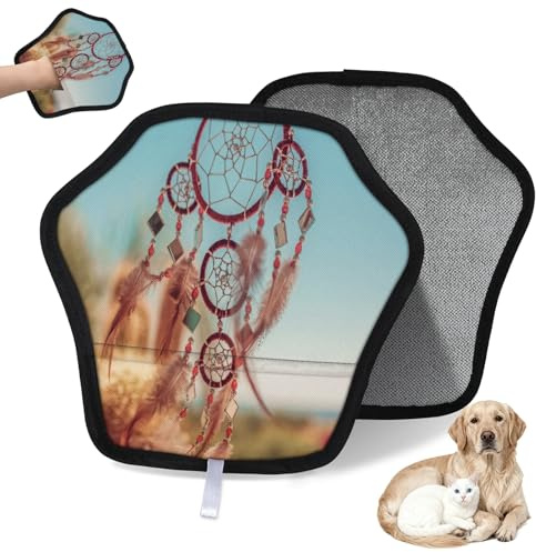 WowPrint Boho Dreamcatcher Gant d'épilation d'animaux pour chat et chien Gants électrostatiques réutilisables Brosse pour canapé, vêtements, tapis, meubles, siège de voiture 1 lot