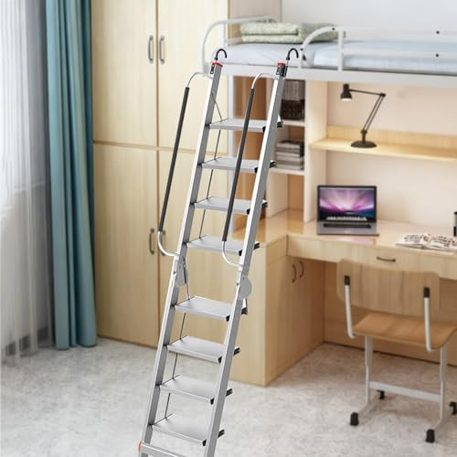 Escalera Escamoteable Escaleras Plegables de Aluminio para Cama Alta, Escaleras para Áticos Escaleras para Literas de Dormitorios, Escalera de Salida Al Tejado(8 Steps 1.8-2.2m (70.9-86.6))
