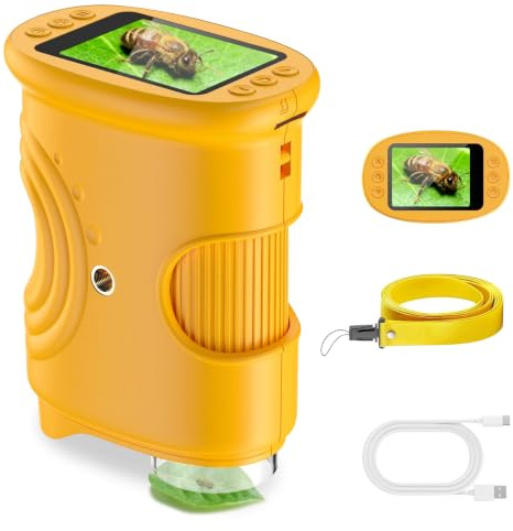Microscopio digitale per bambini, ingrandimento 1000X con schermo IPS da 2,0, ricaricabile tramite USB e portatile, 8 luci LED, per uso esterno, arancione, regali per bambini dai TRE anni in su.