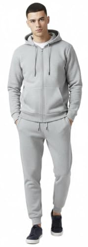 CASUALKING Men’s Fleece Tracksuit Set – Full Zip Hooded Top & Joggers Bottoms, Warm Sweatsuit Gym Wear, Hooded Track Suit for Men UK (UK, Alpha, L, Regular, Regular, Grey)