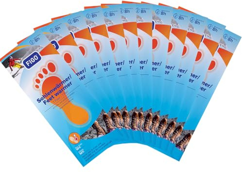 FIGO Sohlenwärmer 12er Set (12 Packungen = 12 Paar) Selbstklebende Wärmesohlen – 8+ Std. Fußwärmer für Winter, Outdoor, Arbeit, Wandern, Ski – ultradünne Einlegesohlen gegen kalte Füße