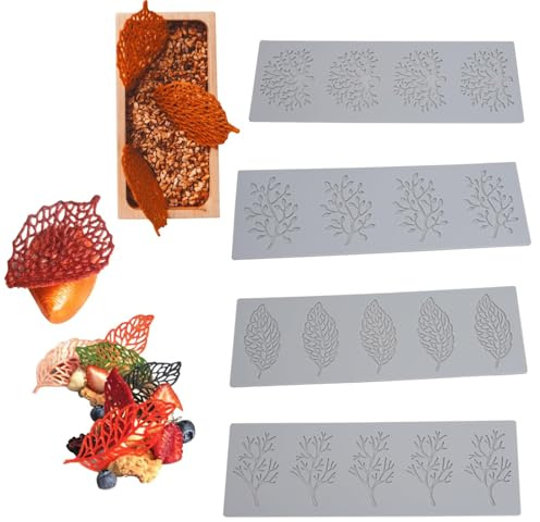 Fahibin 4 Pezzi Foglie Forma Torta Stampo in Silicone, Fondente Foglia Stampo per Fondente per Cioccolato, Caramelle, Cioccolato
