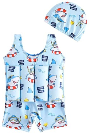 Costume da bagno da ragazzo 2026 Costume da bagno galleggiante per bambini, tuta da allenamento per bambini (4-8 anni), ad asciugatura rapida, costume da bagno comodo da bagno, Celeste., 7-8