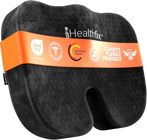 Healthfix Cuscino ortopedico per sedia da ufficio, scarico del coccige, con strato Honeycomb e rivestimento in velluto, ergonomico, per ufficio, auto, casa, 45 x 36 x 7 cm (nero)