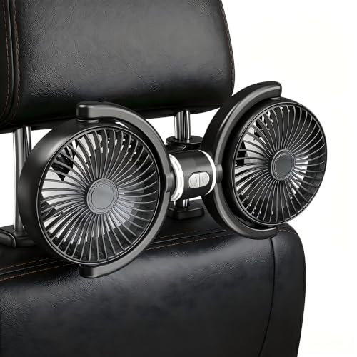 Ventilador de coche para asiento trasero de coche, ventilador USB para asiento trasero, ventilador de refrigeración con 3 velocidades, doble cabeza ajustable, ventiladores de aire portátiles para