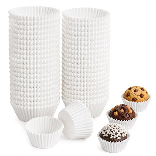 1000 pirottini di carta per cioccolatini, mini muffin, 2,5 cm di diametro, piccoli pirottini per muffin, cioccolatini, dessert, stampi di carta bianchi, antigrasso, per cuocere e cucinare