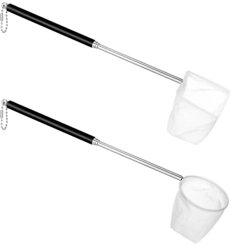 2 PCS Aquarium Shrimp Net, 2 Inch Small Fish Nets for Fish Tank with Long Extendable Stainless Steel Handle, Round Fine Mesh Net for Fishes Shrimp Tank Pond Creek Food Residue Debris Skimming Tool
