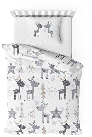 Träumschön Biber Bettwäsche Set 2tlg 135x200 cm + 80x80 cm – Flauschige Bettwäsche Rentier – Weiche Winterbettwäsche für Kinder - Atmungsaktiv, Warm & Hautfreundlich - 100% Baumwolle