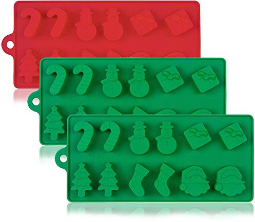 Yucool 3 Weihnachten Silikonform, Weihnachtsbaum Schokoladenformen Antihaft Silikon Backformen Weihnachtsmann Zuckerstangen Schneemann Lebkuchenmann Formen für Schokolade,Süßigke de père Noël