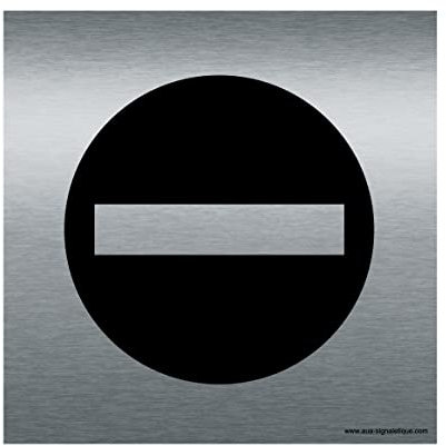 AUA SIGNALETIQUE - Plaque de porte Aluminium brossé imprimé AluSign - Double Face adhésif au dos (130 x 130 mm, Sens Interdit)