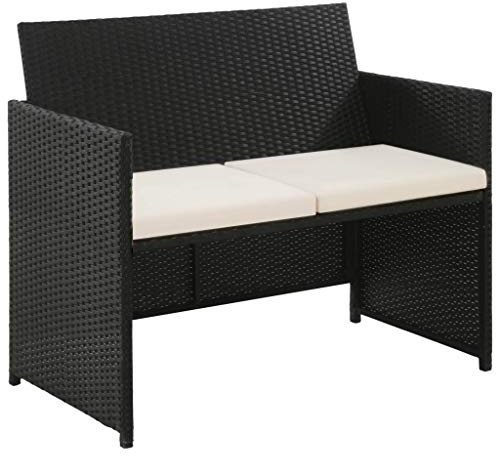 Tidyard Lounge Sofa 2-Sitzer Couch aus Poly Rattan, Wetterfesten und Wasserdichten, für Garten, Balkon, Terrasse, 100x56x85cm, Schwarz