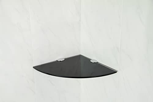 BSM Marketing Eckregal aus gehärtetem Glas, 250 mm, 6 mm dick, für Badezimmer, Schlafzimmer, Küche, Büro, mit verchromten Regalstützen (1, schwarz)