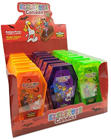 Squelettes Bonbons Casse-tête - Boîte de présentation avec 18 cercueils