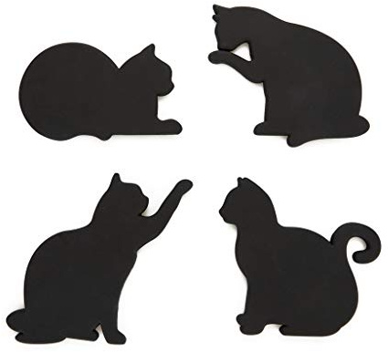 Balvi Glasuntersetzer Cat Farbe Schwarz Set bestehend aus 4 Glasuntersetzern in Form Einer Katze Mit