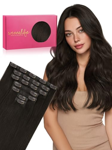 WENNALIFE Nahtlose Clip In Extensions Echthaar, 50cm 7pcs 150g Dunkel Braun Echthaar Extensions Clip Remy Natürliche Seamless PU Clip in Extensions Haarverlängerung Echthaar