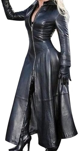 SKYWPOJU Vestido de Cuero de PU para Mujer Vestido de Invierno de Manga Larga Elegante Vestido de Tubo Vestido de Clubwear Vestidos de Noche de cóctel en Aspecto de Laca de Cuero de látex
