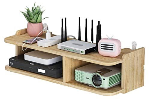 Router-Regal Wandhalterung Für Beamer Aus Massivem Holz Wohnzimmer-TV-Set-Top-Box-Regal WLAN-Router-Box Wandmontiertes Multifunktionales Schwimmendes Regal Schön Und Praktisch