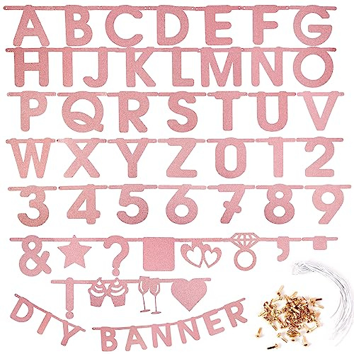 SUNBEAUTY Glitzernde Banner zum Selbermachen, personalisierbare Buchstaben, Symbole, Banner für Geburtstag, Hochzeit, Babyparty, Abschlussfeier, Ruhestand, Weihnachten, Party-Dekoration, 127 Stück
