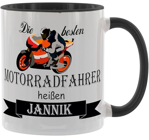 Crealuxe Kaffeetasse - Die besten Motorradfahrer heißen (Wunschname) -Spruchtasse, Bürotasse, bedruckte Keramiktasse, Tasse mit Spruch, Hochwertige Kaffeetasse (Schwarz)