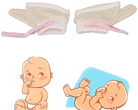 Agatige Baby Stop Guantes para chuparse el Dedo, Tejido Transpirable Suave Ajustable Sin rasguños Dejar de chuparse el Dedo Kit de Aseo para bebés para recién Nacidos(M)