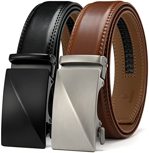 DOOPAI Cinturón de Trinquete de Cuero Genuino para Hombre, Cinturón Automático, Hebilla Deslizante para un Ajuste Más Fácil