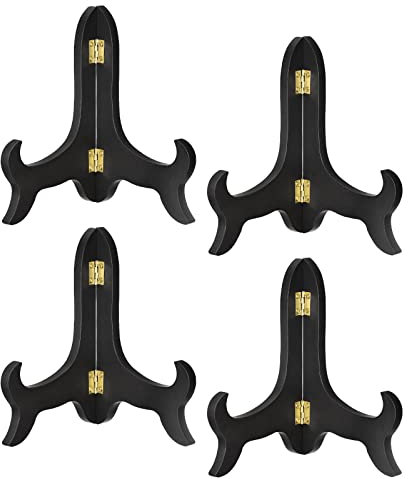 sourcing map 4pcs 6 Easel Plate Holder, Wooden Folding Display Stand Black for Decorative Picture Frame