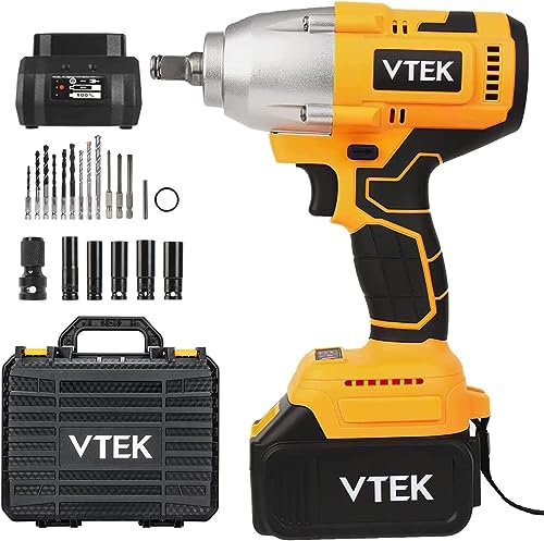 VTEK Avvitatore a Impulsi Brushless, senza spazzole Mandrino da 1/2 pollice, coppia massima 700N.m senza fili 515 piedi-libbre