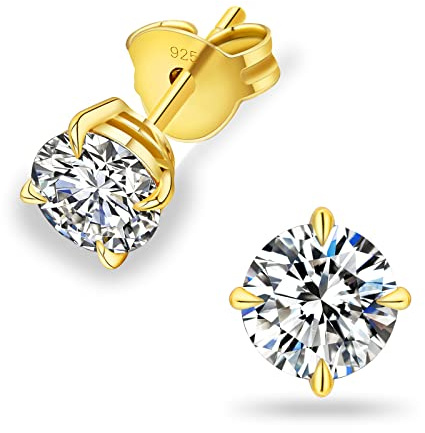 KRKC Moissanite Stud Earrings for Women Men, 0.6-3CT Lab Created Diamond Earrings 14K White Gold Plated, Hypoallergenic Secure Solitaire Studs, Sterling Silver Jewellery Birthday Gift for Wife Mum