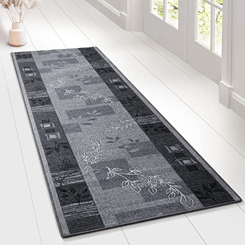 Floordirekt Teppich Läufer für Küche, Flur & Wohnraum - Teppichläufer 67 cm breite Meterware - Flurteppich - Küchenläufer - Wohnzimmer (67 x 150 cm, Akzent Grau)