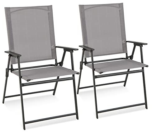 COSTWAY Lot de 2 Chaise de Jardin Exterieur, Fauteuil de Jardin, Verrouillage de Sécurité, Cadre en Métal, Chaise Pliante pour Cour Camping Salle à Manger, 62 x 58 x 96 cm, Charge 150 kg, Gris