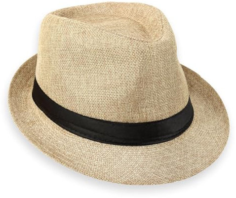 Schramm® Fedora Hut für Damen und Herren Panamahut mit Stoffband Sonnenhut in 5 Umfang 56-58cm 100% Polyester Gangster-Hut Trilby-Look, Farbe:beige