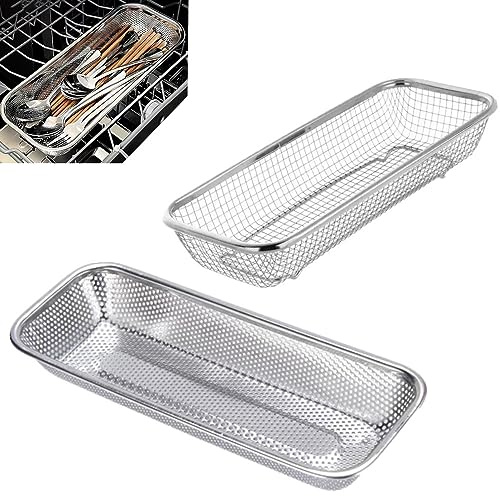 Dlmlemu Küchenschubladen-Organizer, 30,5 cm, Geschirrspüler, Besteckkorb, 2 Stück, Netz, Edelstahl, Besteck-Organizer, Arbeitsplatte, Utensilien, Besteckkasten, Löffel, Messer, Gabel Organizer Box