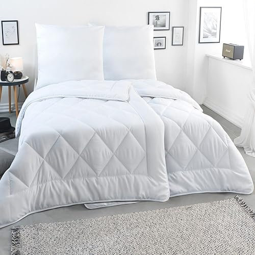 MALIKA Doppelpack Bettdecke 135x200 inkl. 2X Kopfkissen 80x80 - Ganzjahresdecke - Waschbar, Schlafdecke - Duvet - Bettdecke 2er Set