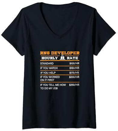 Mujer Generador de números aleatorios divertidos Desarrollador Tarifa por hora RNG Fans Camiseta Cuello V
