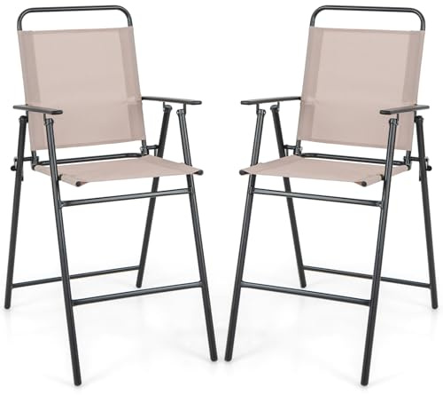 GOPLUS Gartenstuhl klappbar, 2er Set Balkonstuhl aus Metall bis 150kg belastbar, Barhocker Barstuhl mit Rückenlehne, Armlehne & Fußstütze, Klappstuhl Terassenstuhl Outdoor für Rasen Veranda