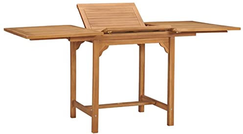 Homgoday Utdragbart trädgårdsbord med paraplyhål, utdragbart bord, träbord, matbord, utdragbart balkongbord för trädgård, terrass, balkong (110–160) x 80 x 75 cm, massivt trä teak