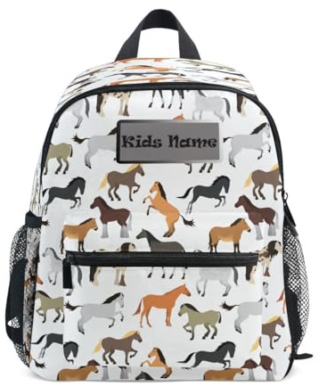 Mini mochila personalizada para niñas y niños, mochila escolar personalizada con diseño de caballo con nombre y texto, multicolor