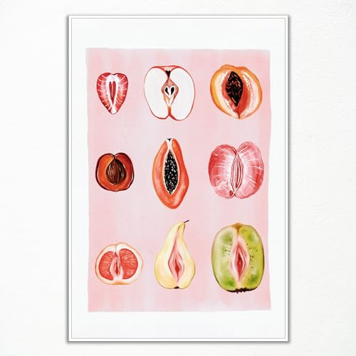 ogyormpi Funky Pink Poster, bunt geschnittenes feminines Obstbild, Lebensmittel, Wandkunst, Leinwanddruck, fruchtig geschnittenes Gemälde, Frauenkörper Positivität, Kunstdruck, Badezimmer-Wandkunst,
