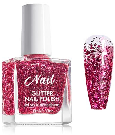 Rosa Glitzer Nagellack Schnelltrocknend - 10ml Glänzend und Shining - Sparkly Nail Polish für DIY Home (Rosa ZJY149)