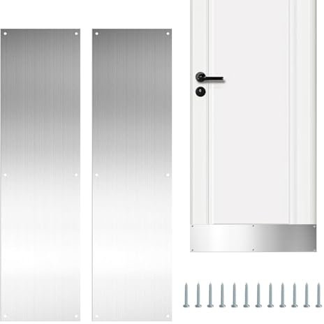 Türfinger Druckplatte, Tür Finger Drückerplatte, 2 Stück 410mm x 110mm Edelstahl Brandschutztür Fingerplatte/Druckplatte Kickplate Tür/Bodentürschutz mit Löchern, Schrauben