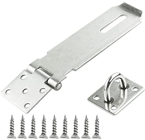Door Padlock Hasp,5 Inch Stainless Steel Hasp and Staple Shed Lock Latch Heavy Duty Gate Security for Window Cabinet Pet Cage Crate，Silver